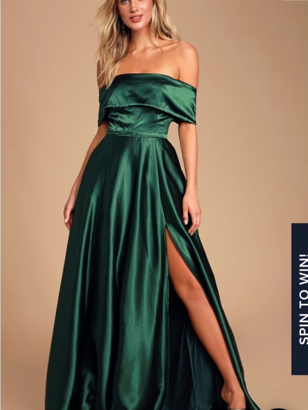 Lulu's Strapless Emerald Green Satin Slit Evening Gown